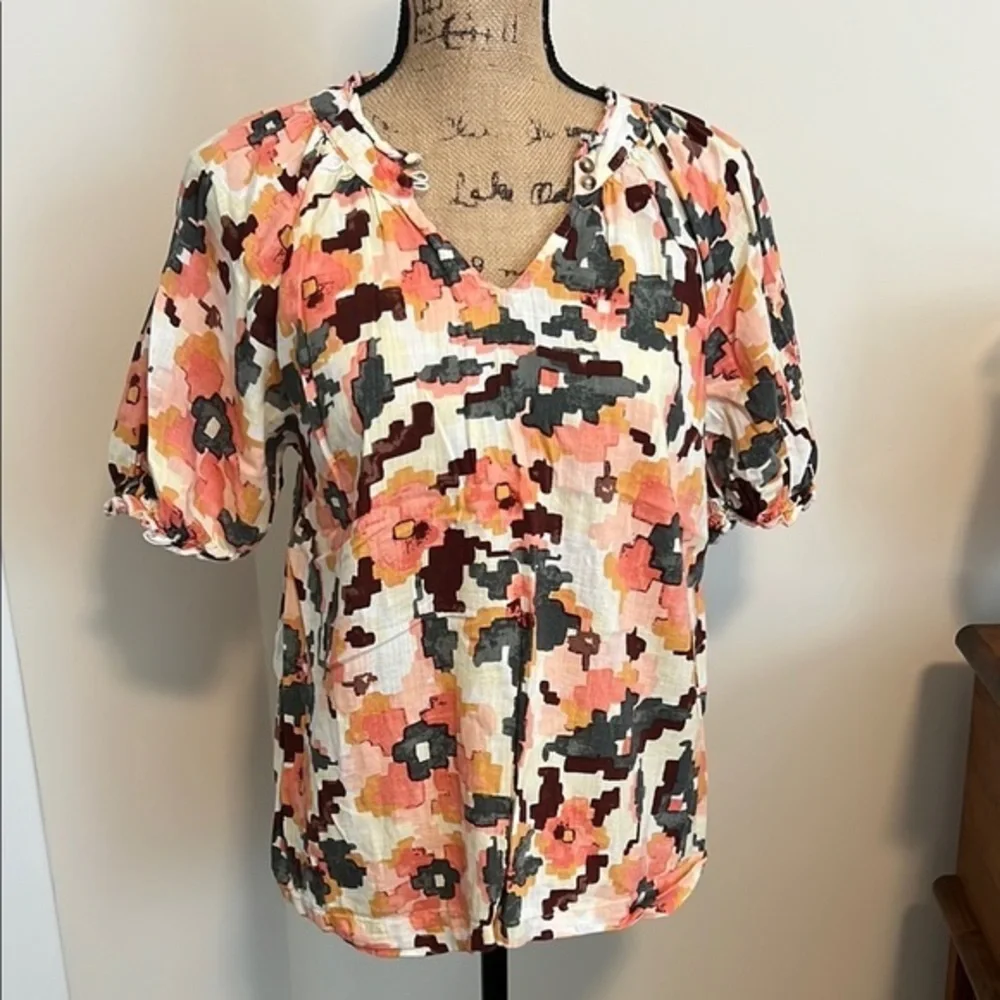 Sonoma Puff Sleeve Textured Floral Top – Size Medium